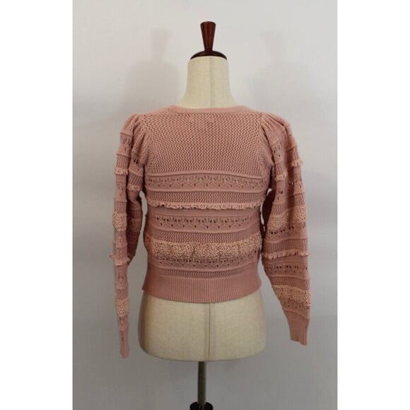 ALLISON New York Sz XS Pink Crochet Cropped Levy Cardigan Sweater - Picture 4 of 9